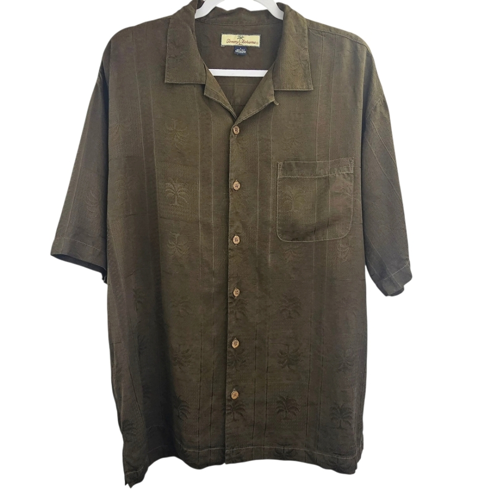 Tommy Bahama Men's Brown Tropical Palms Silk Camp Shirt